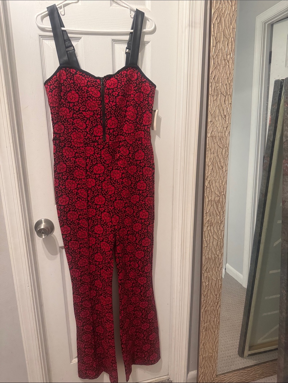 Anthropology Maeve Red and Black Floral Strap Jumpsuit